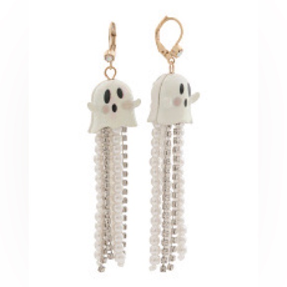 Betsey Johnson Ghost Pearl Fringe Drop Earrings Glow in the Dark - Picture 2 of 4